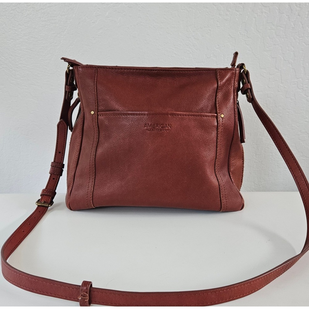 American Leather Co Austin Bag Reddish Brown Crossbody Purse Leather Hobo Boho